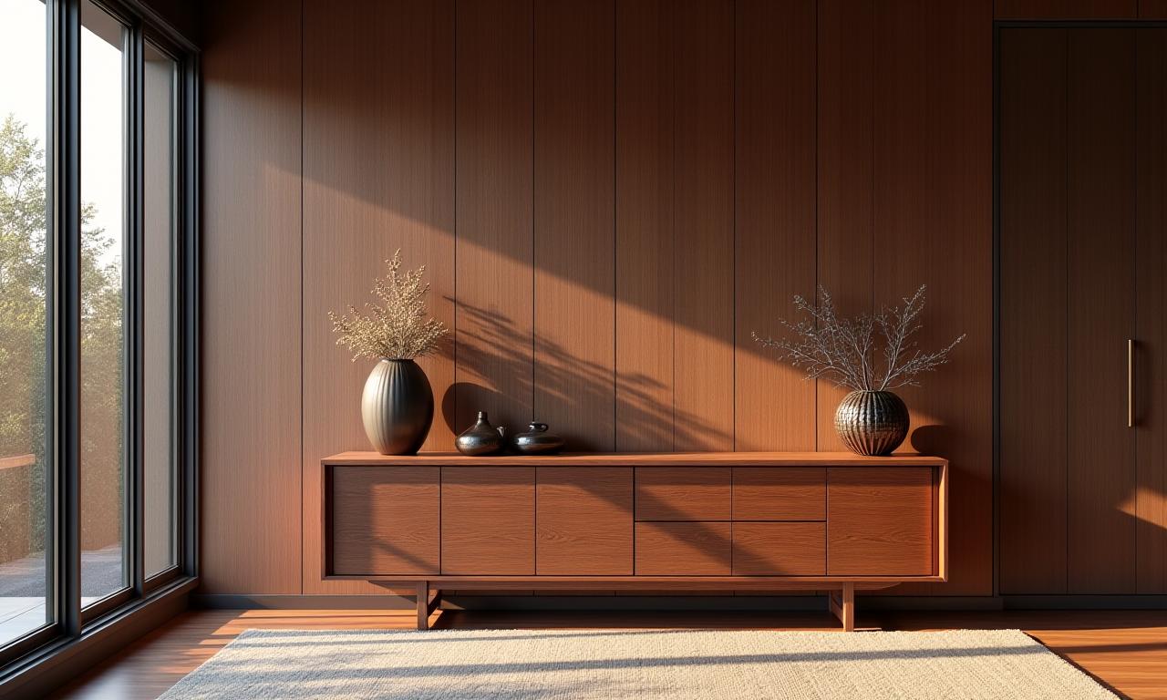 Prachtig handgemaakt houten dressoir in een modern interieur