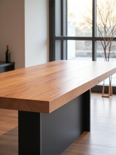 Op maat gemaakte eiken eettafel met stalen onderstel