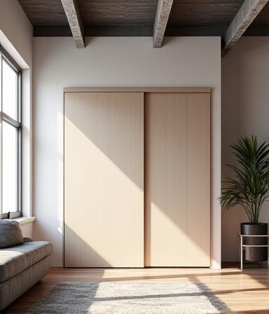 Strakke garderobekast in loft-stijl met schuifdeuren