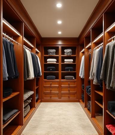 Exclusieve walk-in kledingkast met georganiseerde compartimenten
