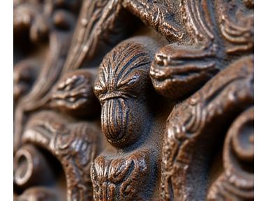 Detail van gerestaureerd oud houtsnijwerk