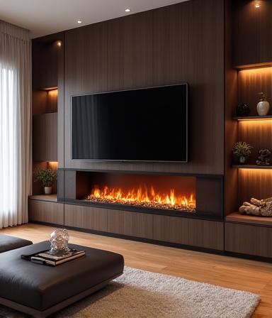 Modern inbouw wandmeubel met geïntegreerde haard